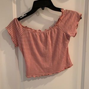 Pink and white stripped short sleeve crop top